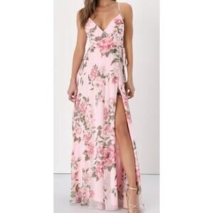 LULU'S SZ M Oh-So Romantic Pink Floral Print Sleeveless Wrap Maxi Dress NWT B131